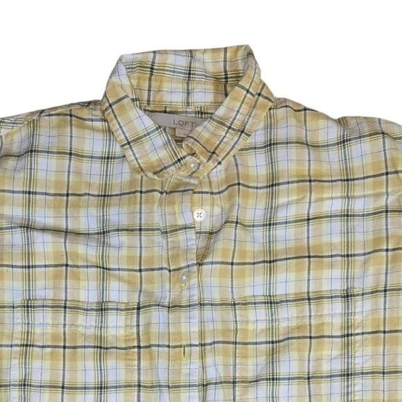 LOFT Womens Plaid Button Down Shirt Yellow Black White Small Long Sleeve - Picture 1 of 6